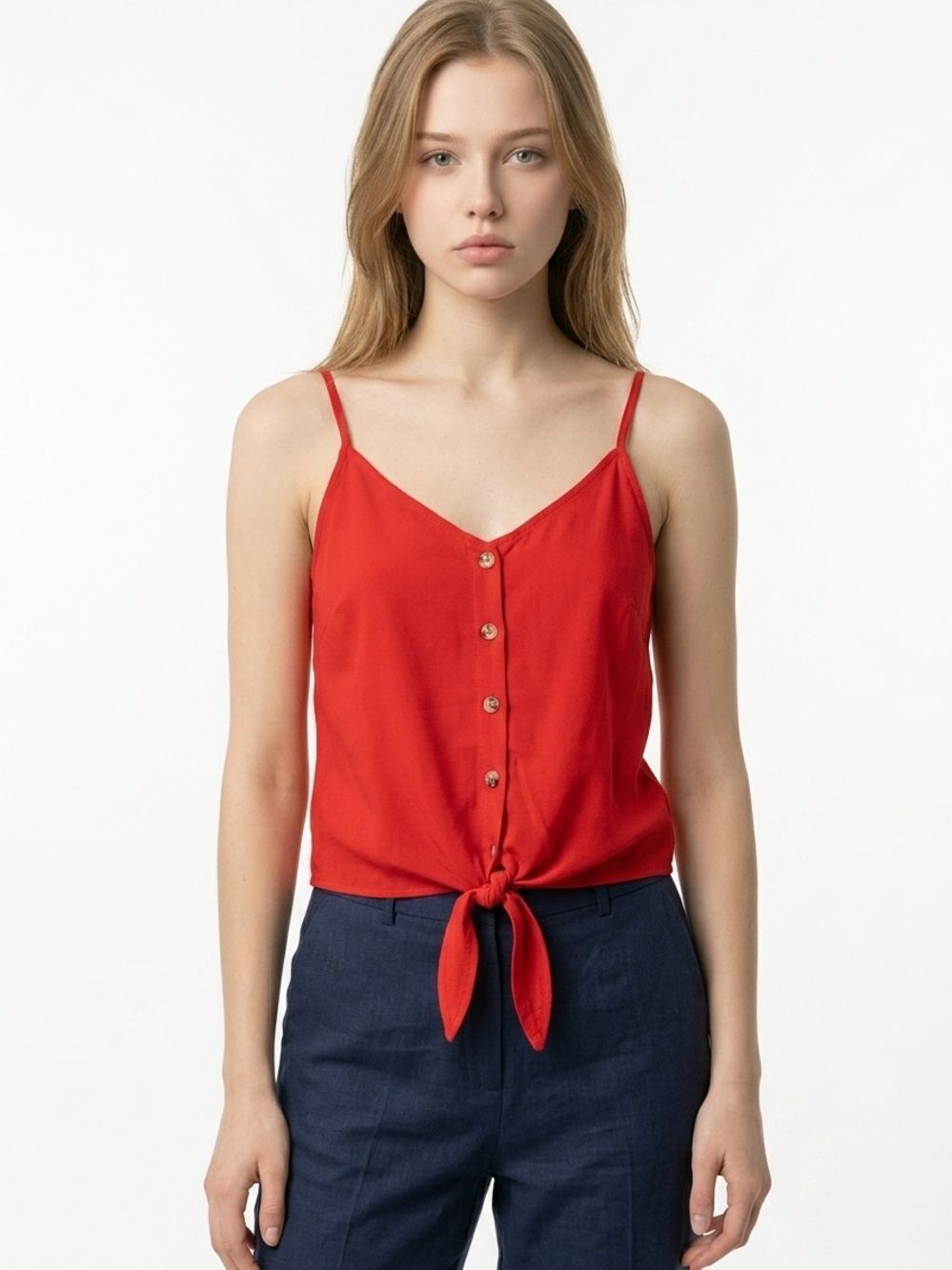 PAPER CRANE | NEW Orange/Red Tie-Front Spaghetti Strap Tank Top Women’s Size S
